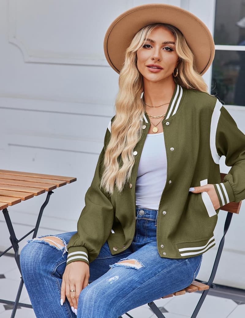 Lightweight Women's Casual Bomber Jacket with Pockets