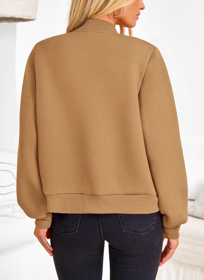 Trendy Women's Cropped Bomber Jacket with Pockets