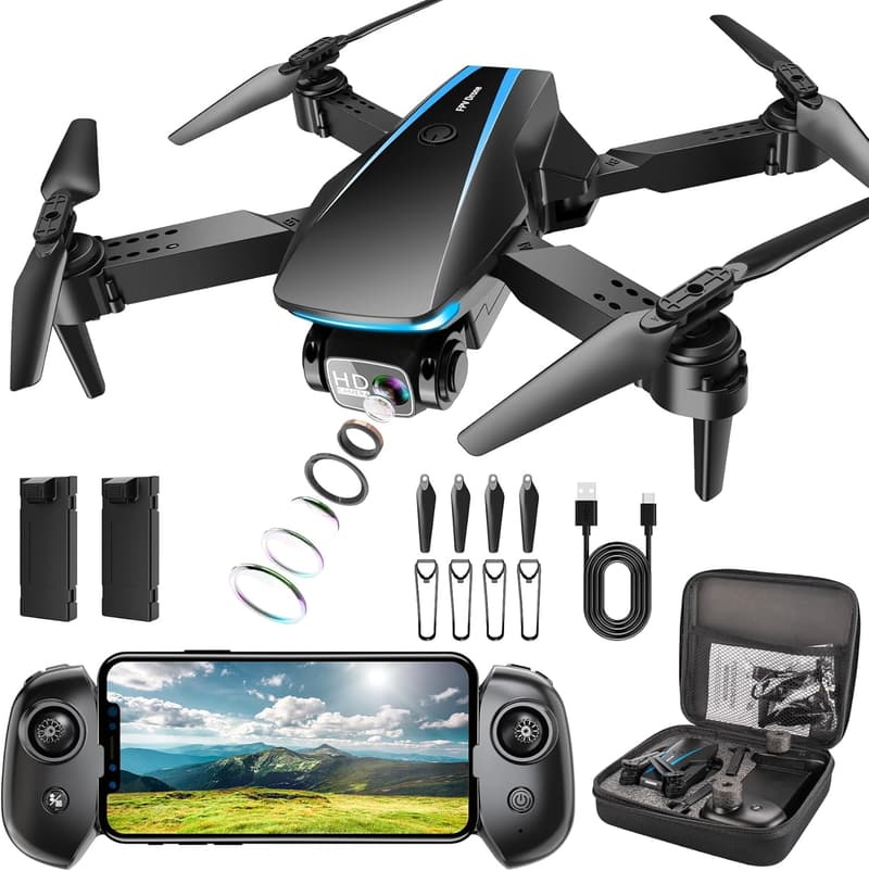 1080P HD Foldable Drone for Adults with 2 Batteries & Carrying Case