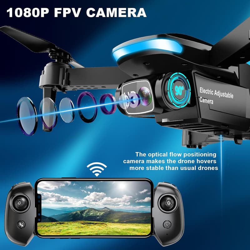 1080P HD Foldable Drone for Adults with 2 Batteries & Carrying Case