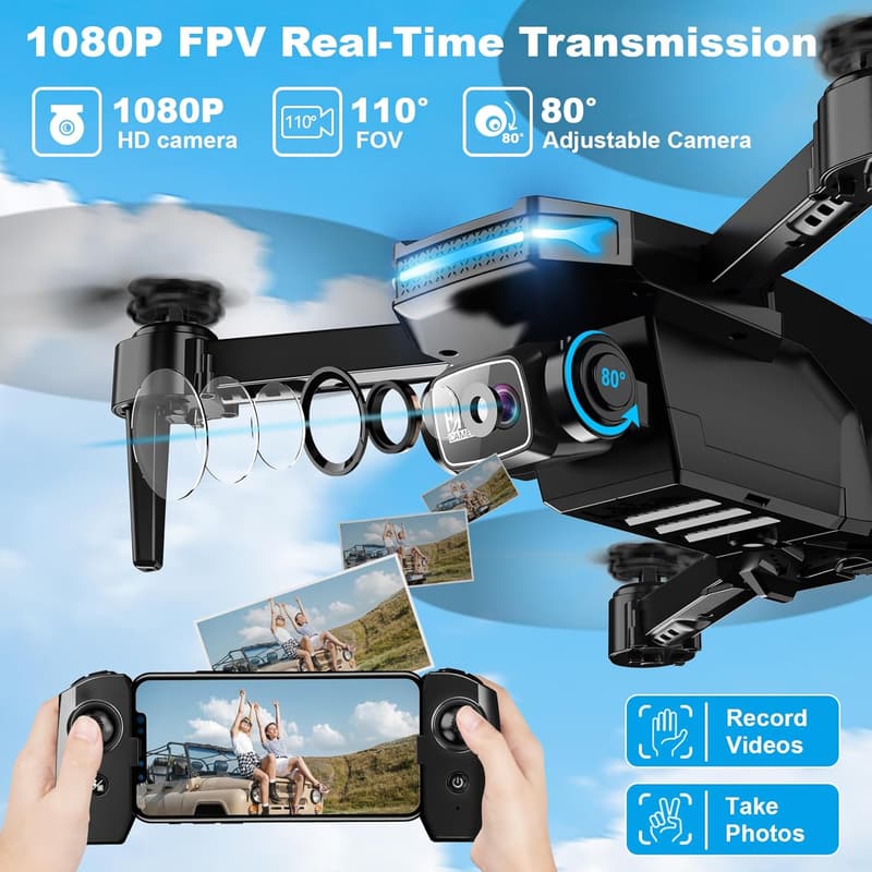 Foldable Quadcopter Drone with 1080P Camera - 2 Batteries
