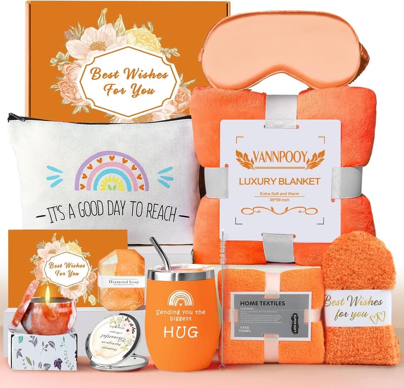 Orange Spa Self-Care Gift Basket for Women - Birthday & More