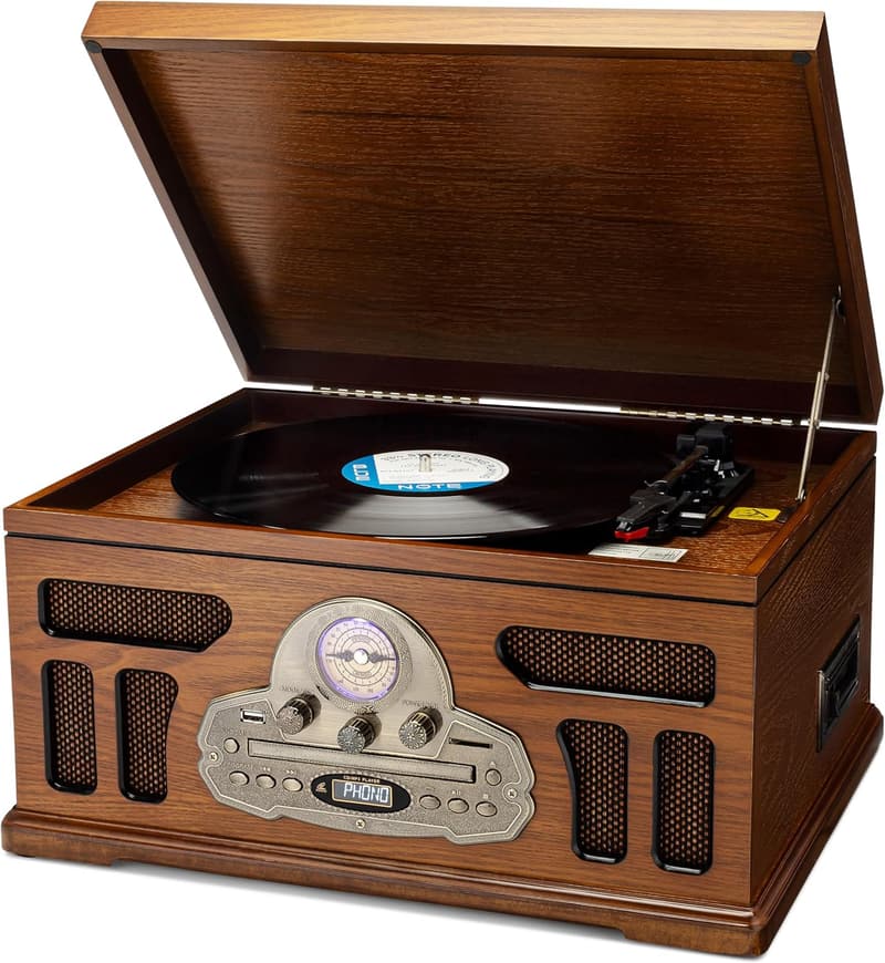 All-in-One Bluetooth Turntable with Handmade Wooden Exterior