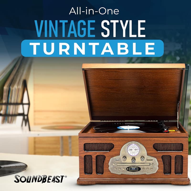 All-in-One Bluetooth Turntable with Handmade Wooden Exterior