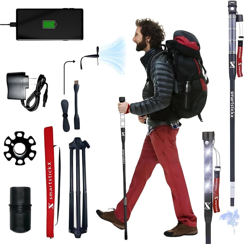 Tactical Walking Stick with Stun Gun & LED Light for Outdoor Adventures
