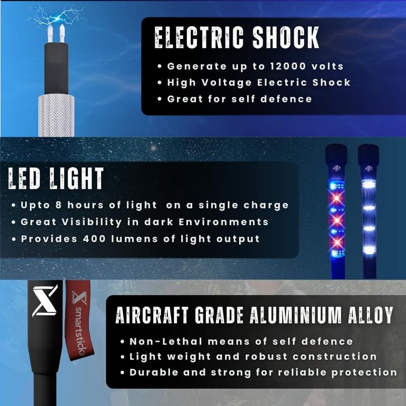 Tactical Walking Stick with Stun Gun & LED Light for Outdoor Adventures