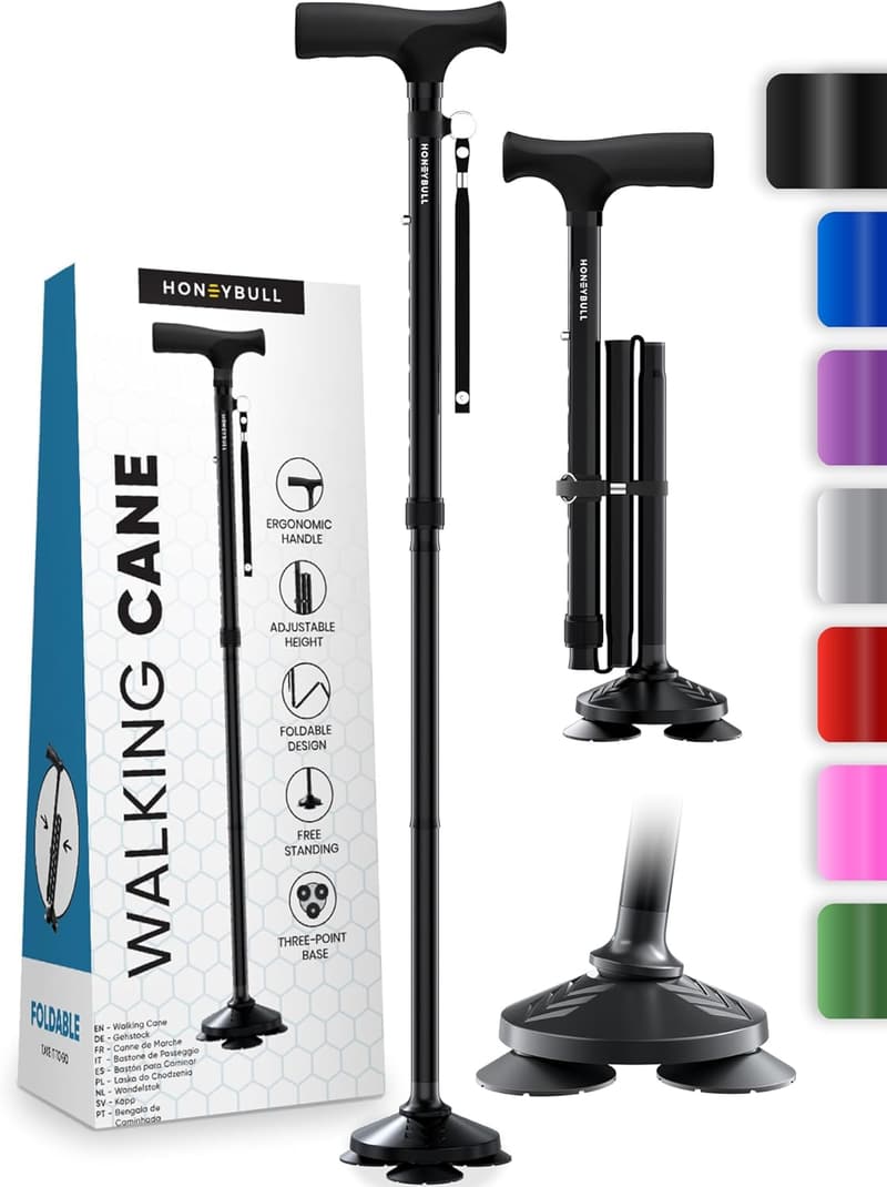 Adjustable Foldable Walking Cane for Seniors - Heavy Duty, Free Standing