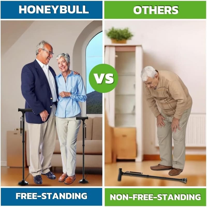 Adjustable Foldable Walking Cane for Seniors - Heavy Duty, Free Standing