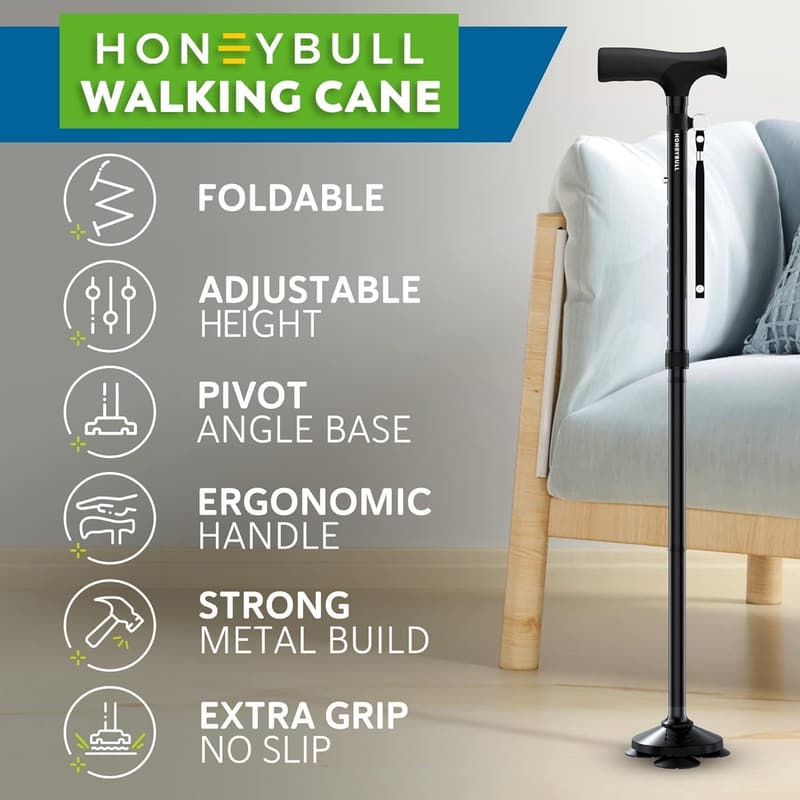 Adjustable Foldable Walking Cane for Seniors - Heavy Duty, Free Standing