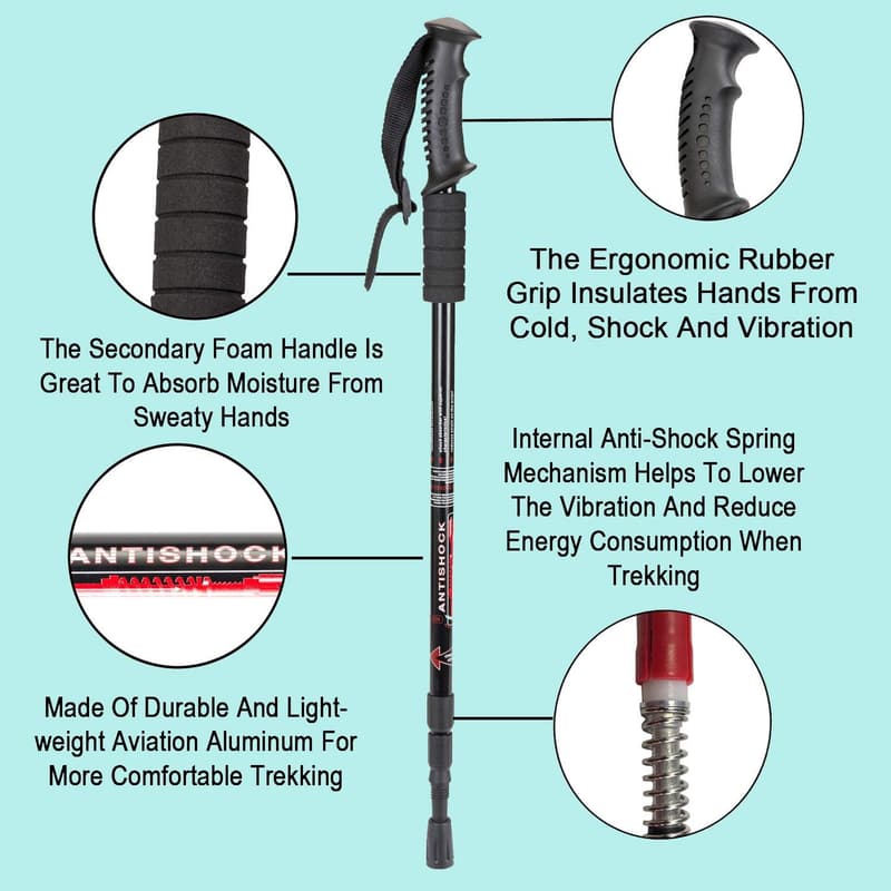Adjustable Lightweight Hiking Poles with Anti-Shock - 2 Pack
