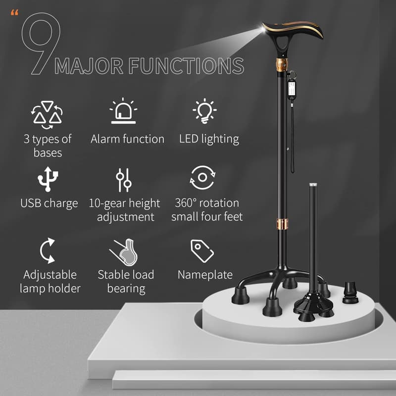 Adjustable Smart Walking Cane with LED Light for Seniors