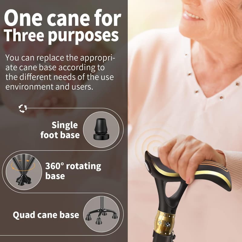 Adjustable Smart Walking Cane with LED Light for Seniors