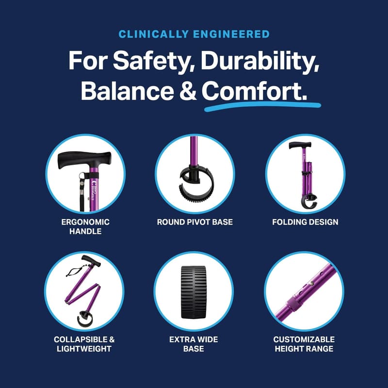 Foldable Adjustable Walking Cane for Seniors & Adults, Heavy Duty