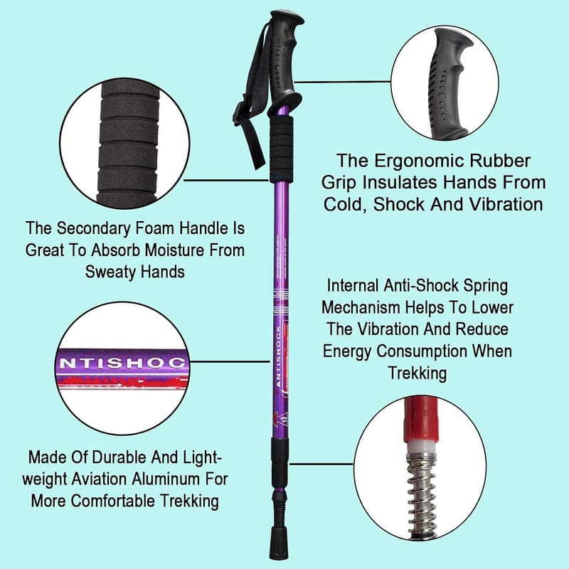 Lightweight Adjustable Trekking Poles with Anti-Shock - 2 Pack