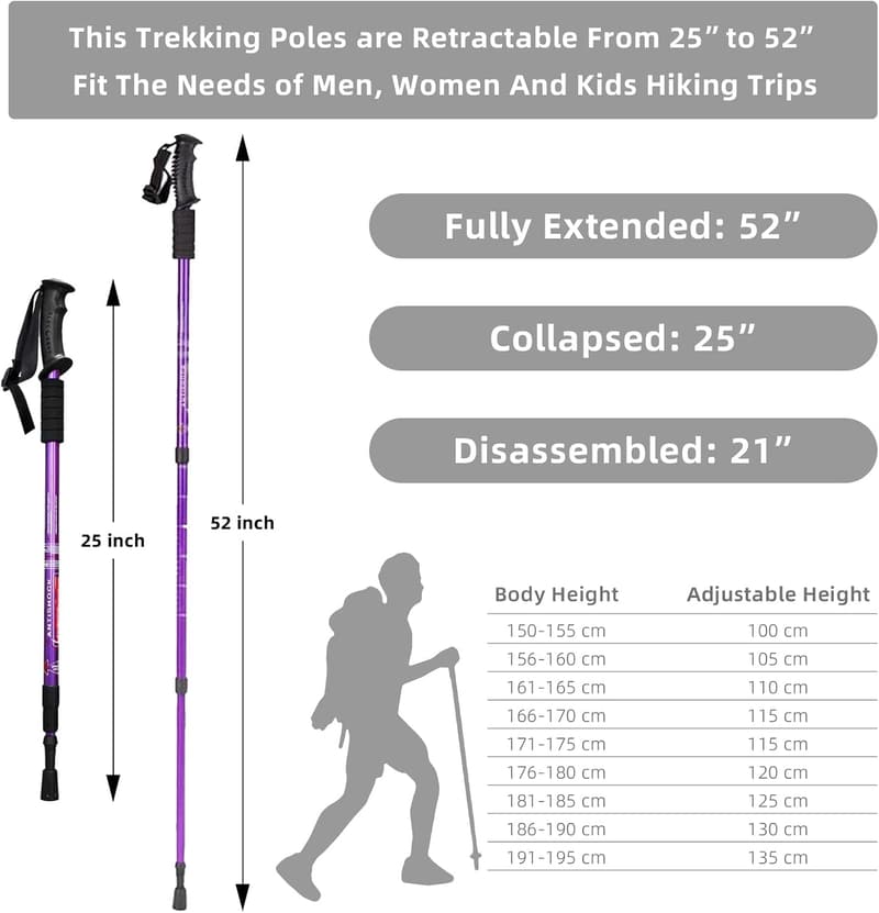 Lightweight Adjustable Trekking Poles with Anti-Shock - 2 Pack