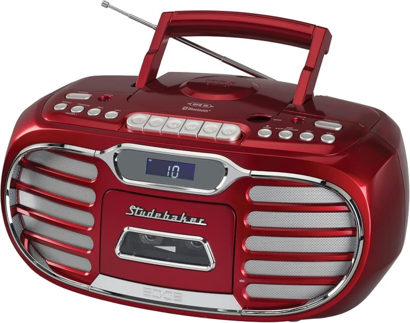 Retro Edge Bluetooth Boombox with CD/Cassette Player - Red
