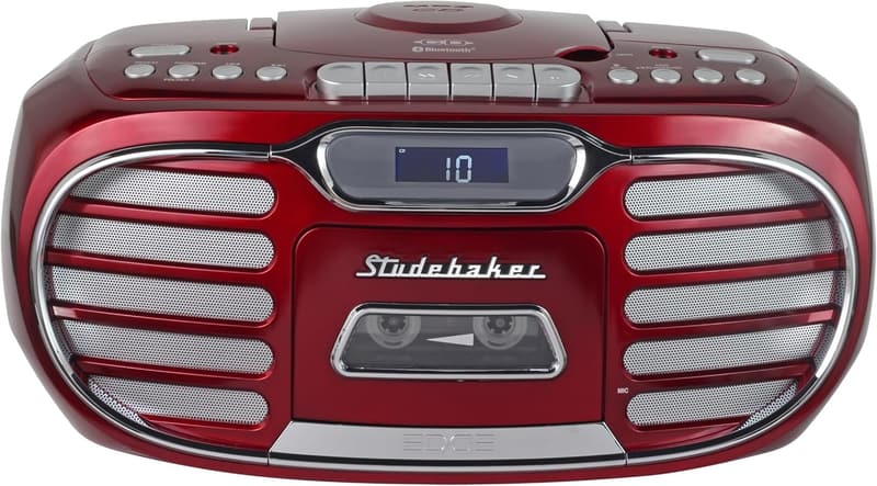 Retro Edge Bluetooth Boombox with CD/Cassette Player - Red