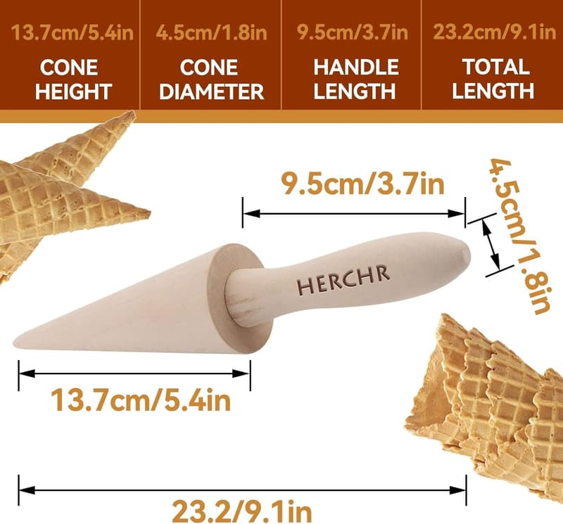 Wooden Pizzelle and Waffle Cone Roller Mold