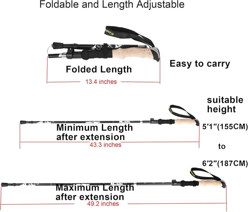 Adjustable Lightweight Trekking Pole - 7075 Aluminum, Foldable