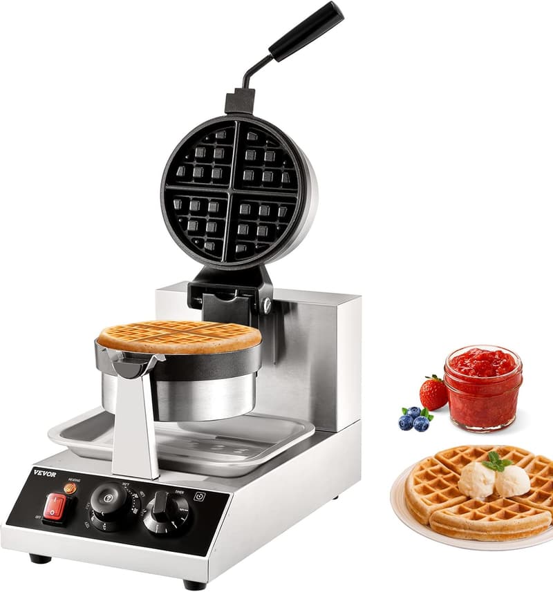 Commercial Non-Stick Round Waffle Maker with Temperature Control