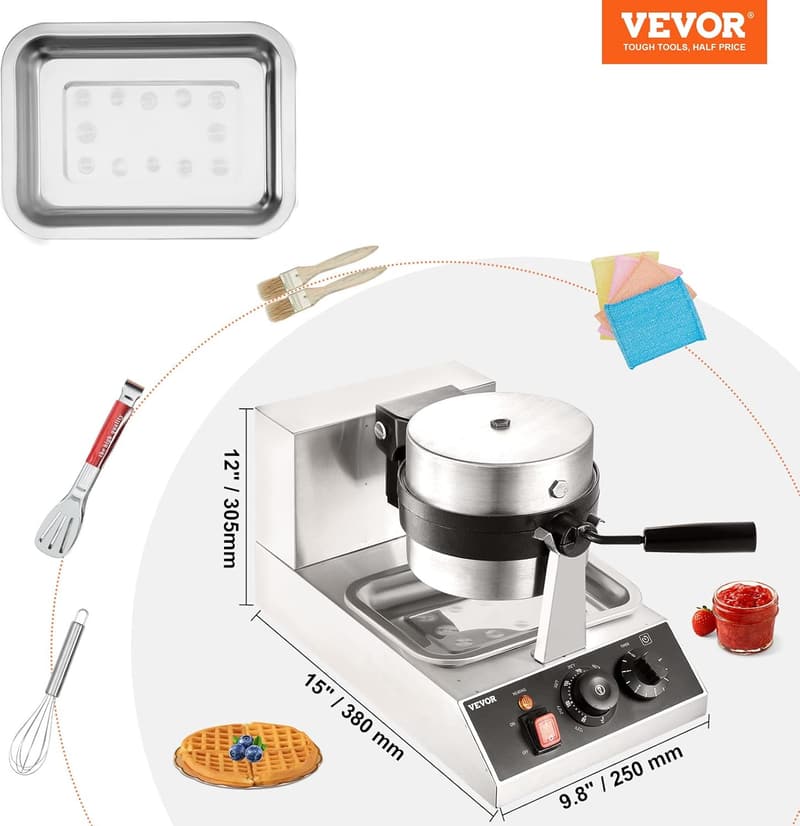 Commercial Non-Stick Round Waffle Maker with Temperature Control