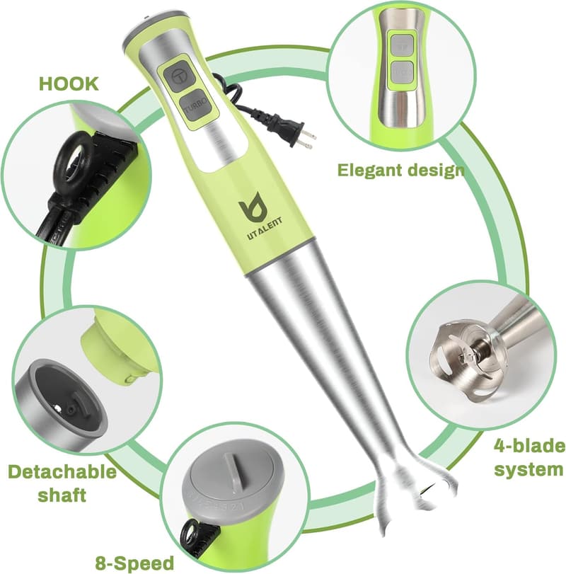 UTALENT 5-in-1 Hand Blender with Food Grinder & Accessories