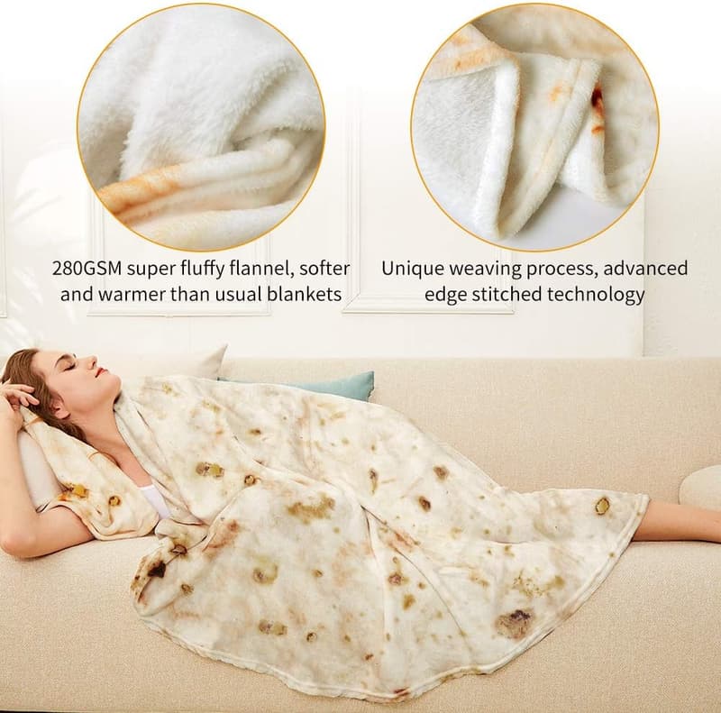 Funny Burrito Tortilla Throw Blanket for Kids & Pets, 47