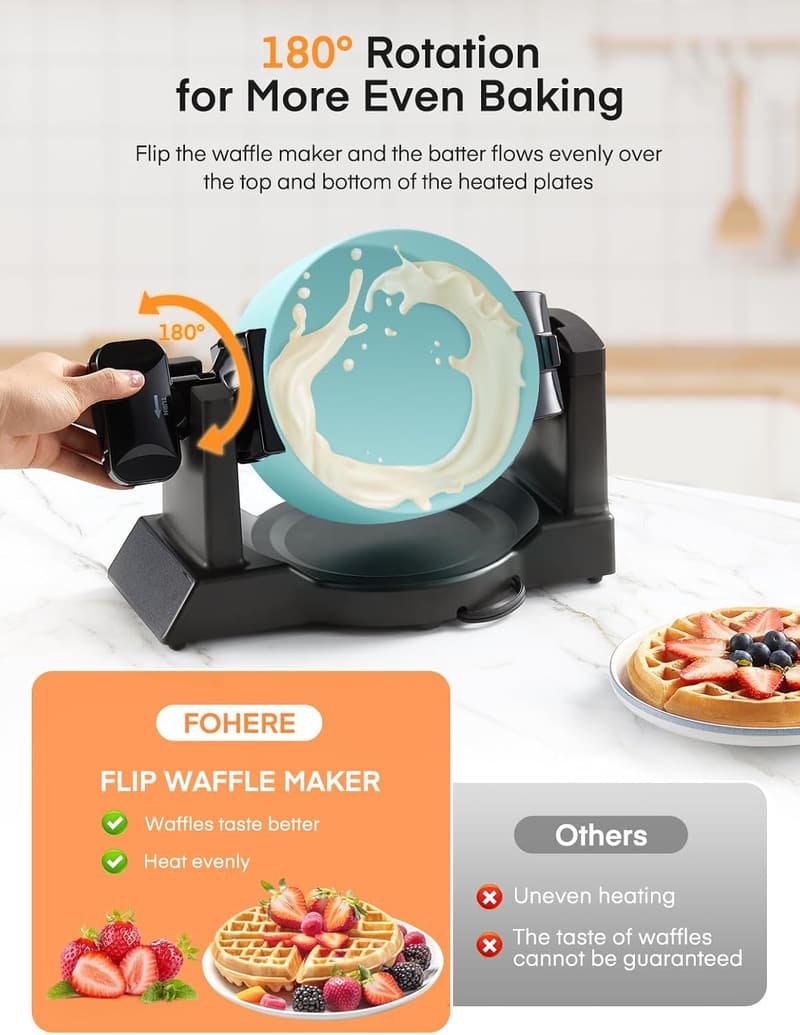 Rotating Belgian Waffle Maker with Nonstick Plates, 8 Slices