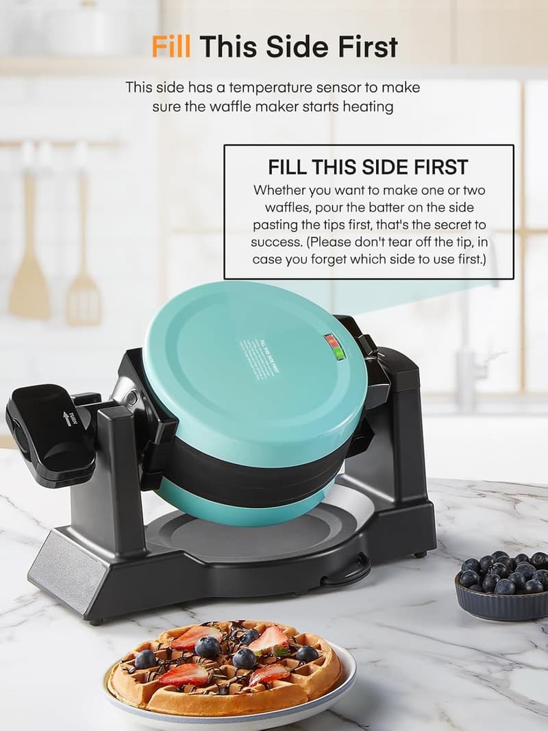 Rotating Belgian Waffle Maker with Nonstick Plates, 8 Slices
