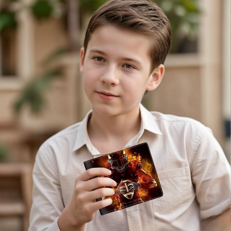Boys' RFID-Blocking Football Leather Wallet for Ages 8-14
