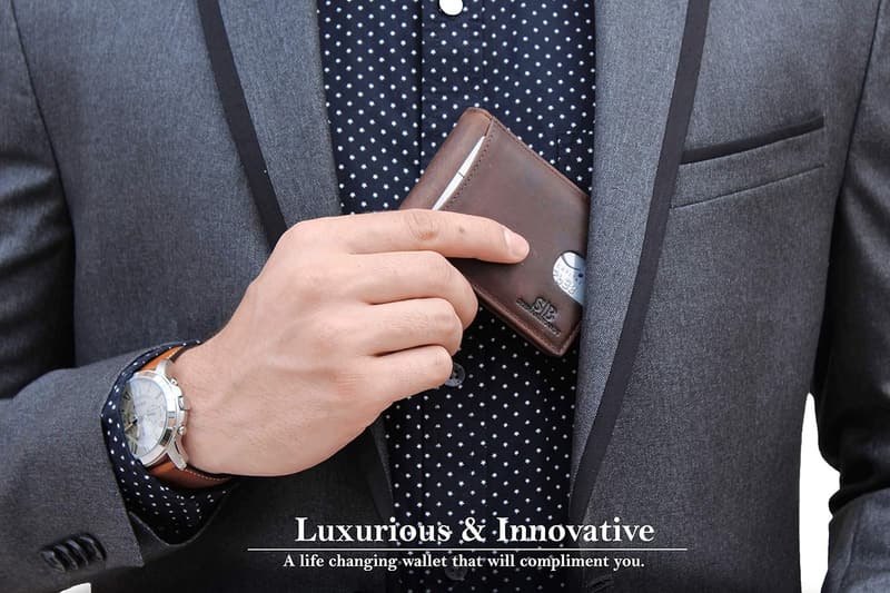 Genuine Leather Slim Bifold Wallet for Men with Money Clip