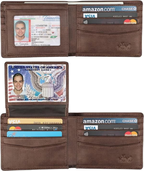 Genuine Leather RFID Bifold Wallet for Men with ID Windows