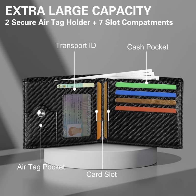 RFID-Blocking Slim Leather Bifold Wallet for Men with Airtag Holder