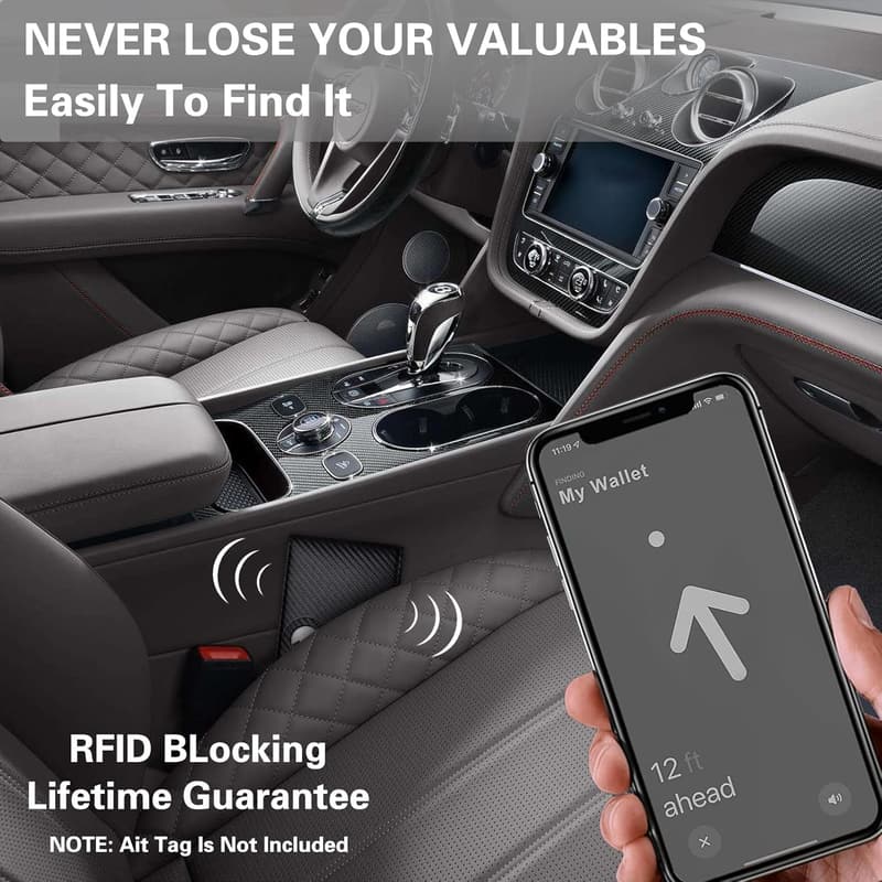 RFID-Blocking Slim Leather Bifold Wallet for Men with Airtag Holder