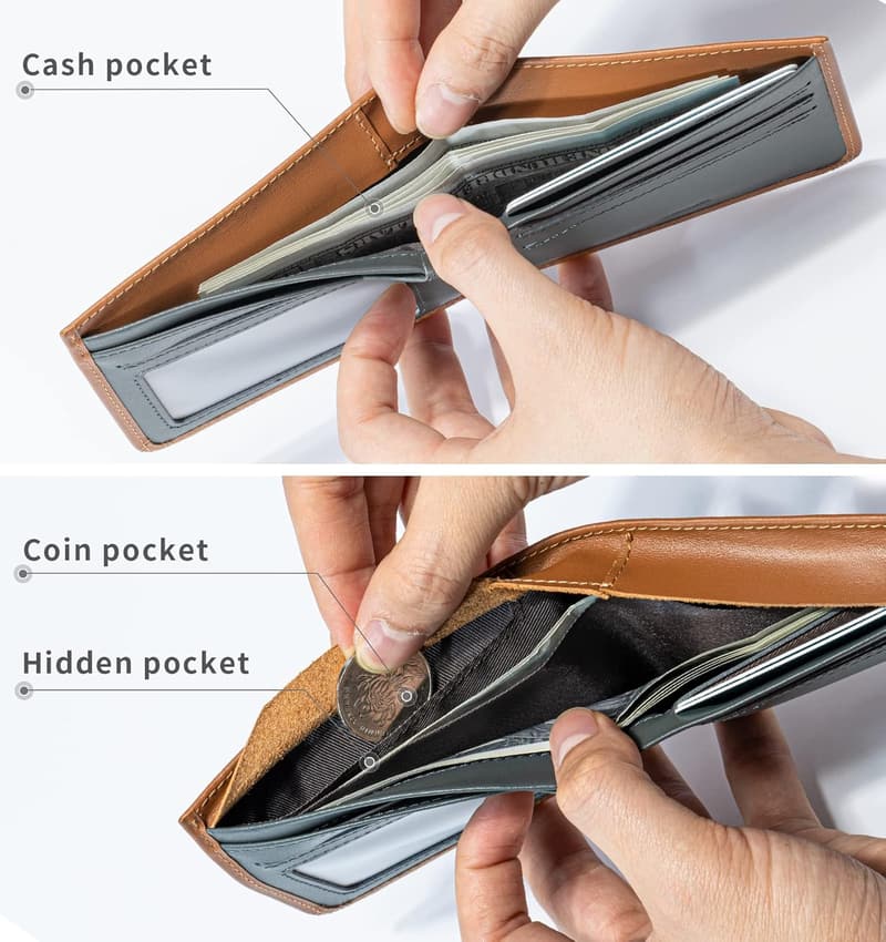 Men's RFID-Blocking Slim Leather Wallet with Hidden Pocket