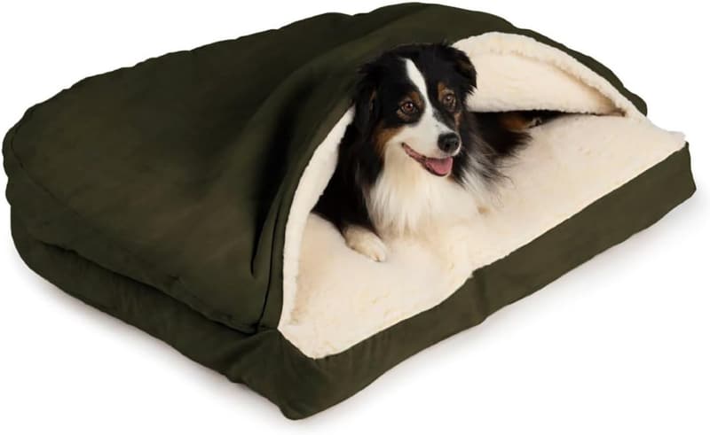 Cozy Cave Dog Bed for Medium & Large Pets - Washable, Olive