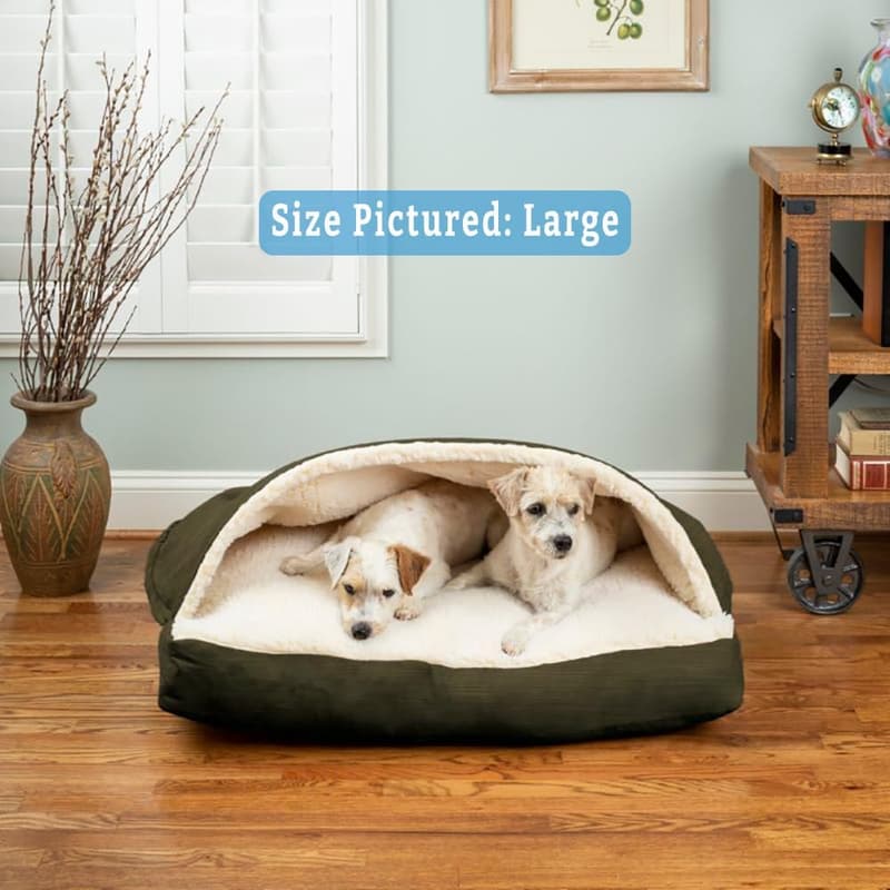 Cozy Cave Dog Bed for Medium & Large Pets - Washable, Olive
