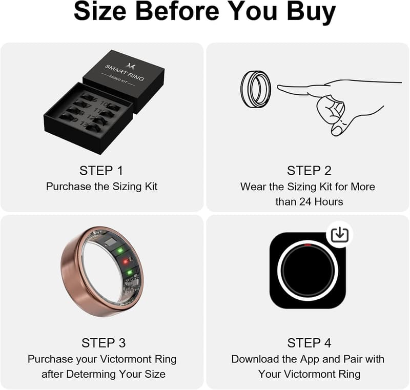 Vic Smart Ring Gen 1 with Sizing Kit, Rose Gold, Size 7