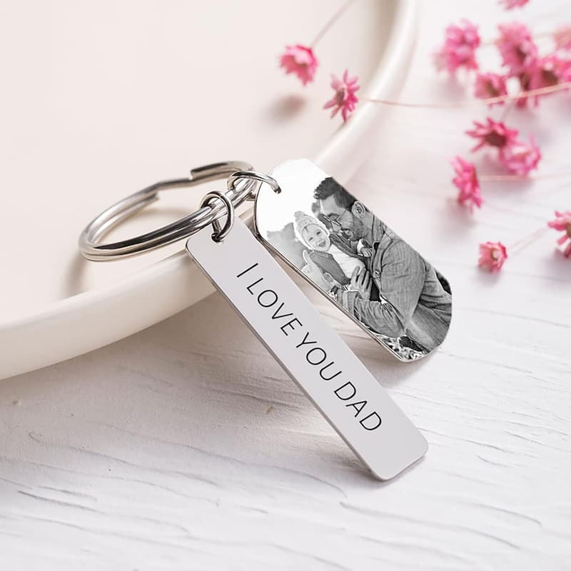 Engraved Photo Keychain for Dad - Personalized Father's Day Gift