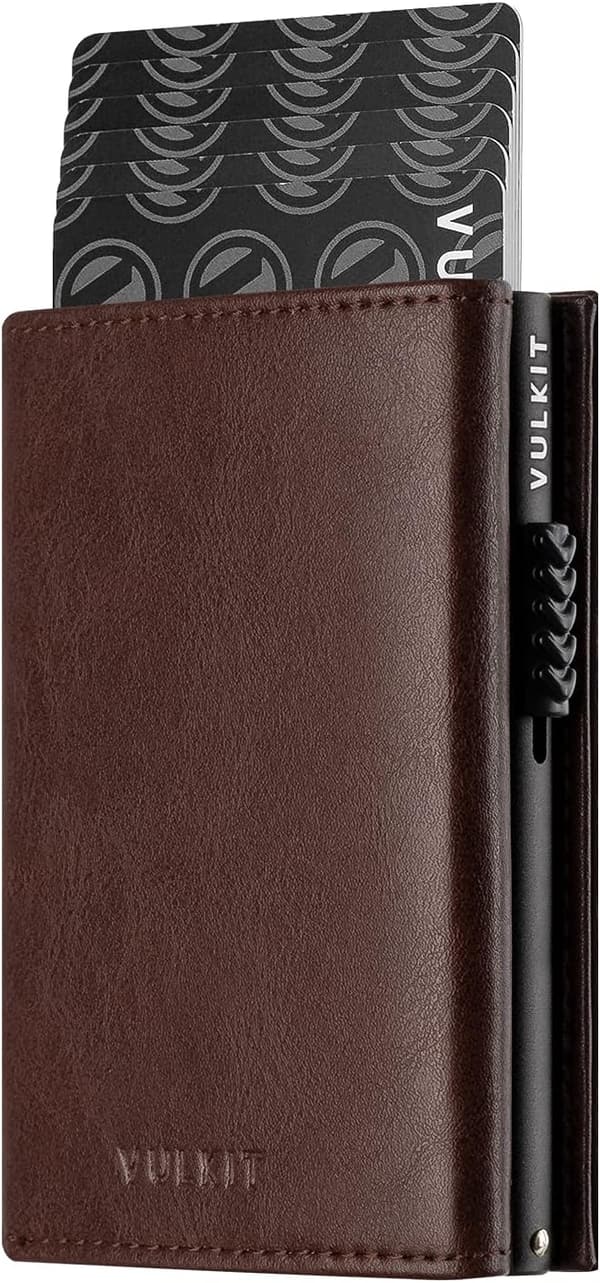 Leather Card Holder Wallet with Coin Pocket & ID Window