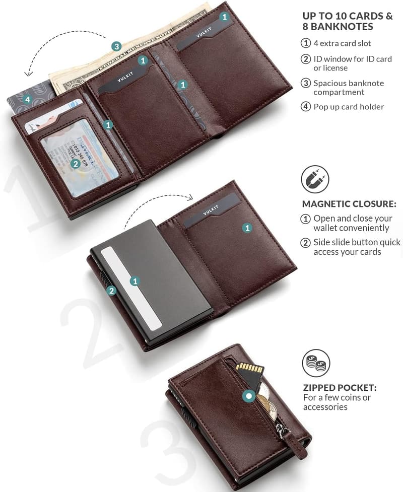 Leather Card Holder Wallet with Coin Pocket & ID Window