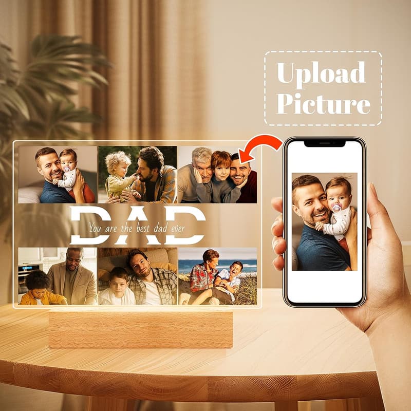 Personalized Photo Frame with Night Light for Dad
