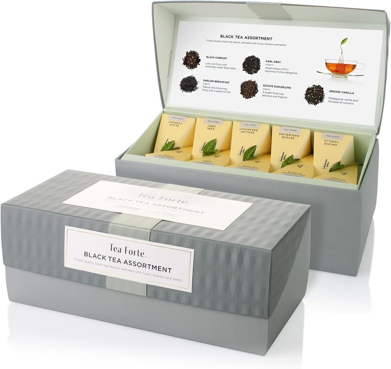 Tea Gift Set Sampler - Assorted Black Tea with Pyramid Infusers, 20 Count