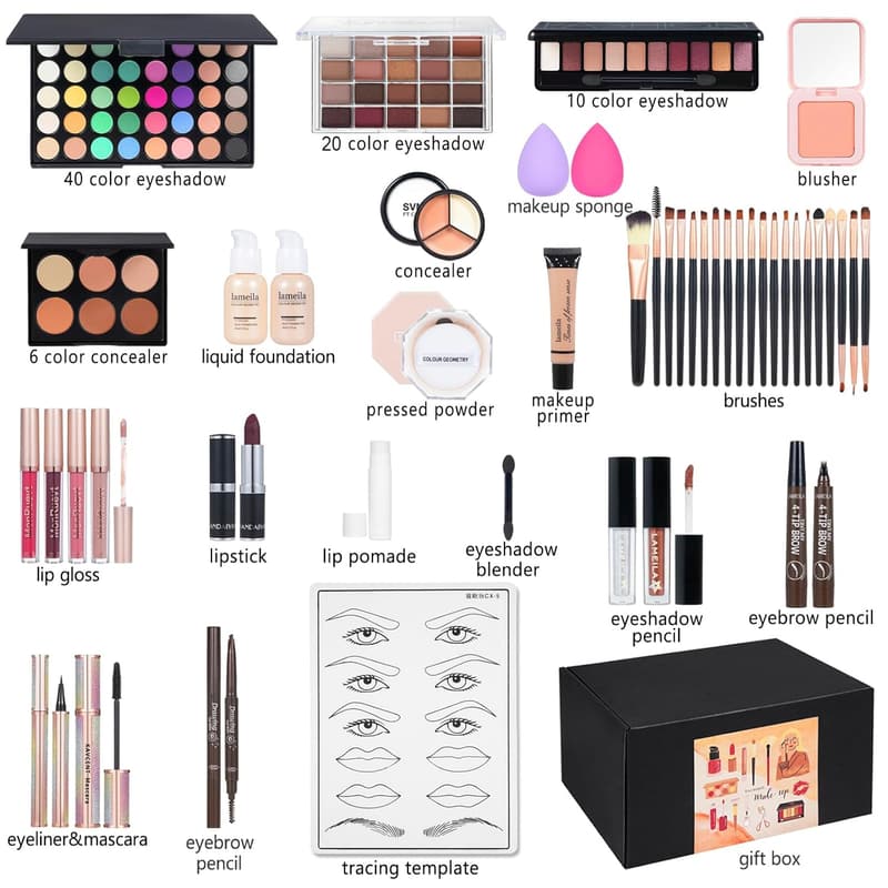 Complete Makeup Kit for Women - Eyeshadow, Foundation, Lip Gloss