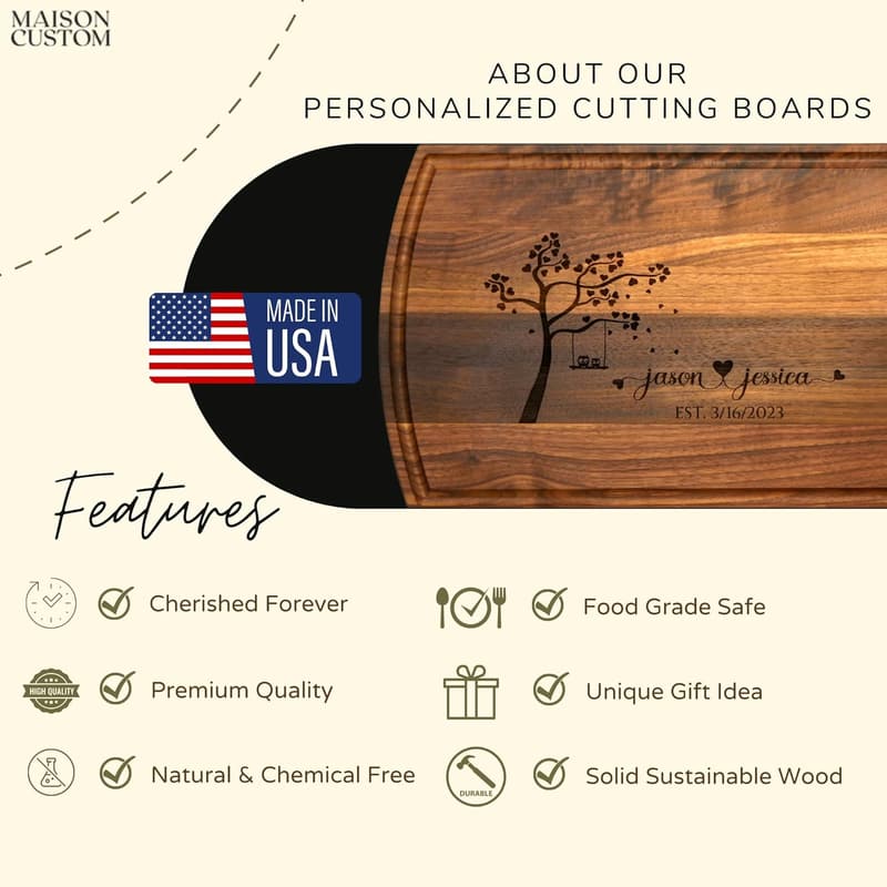 Personalized Wood Cutting Board – Unique Wedding Gift for Couples