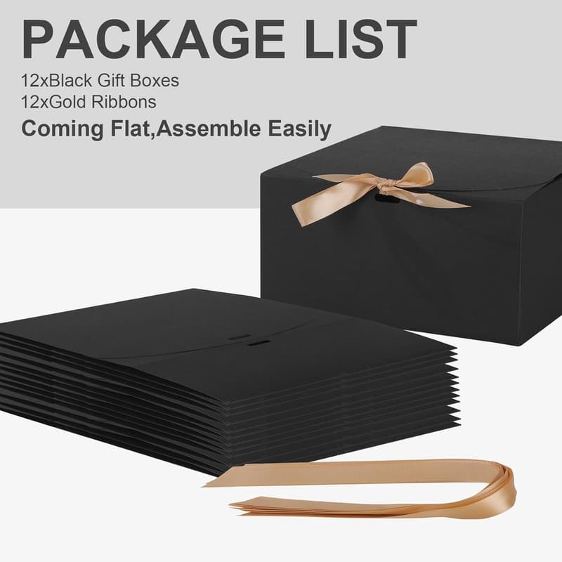 Bridesmaid Proposal Gift Boxes with Lids - 12 Pack (Black)