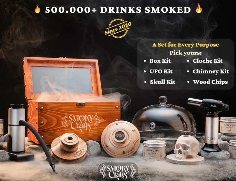 Whiskey Smoker Kit with Smoking Gun & Wood Chips for Men