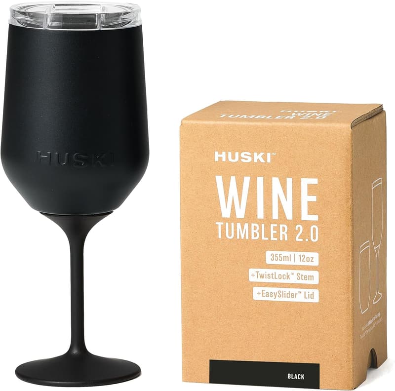 Premium Stainless Steel Wine Tumbler with Lid – 12oz (黑色的)