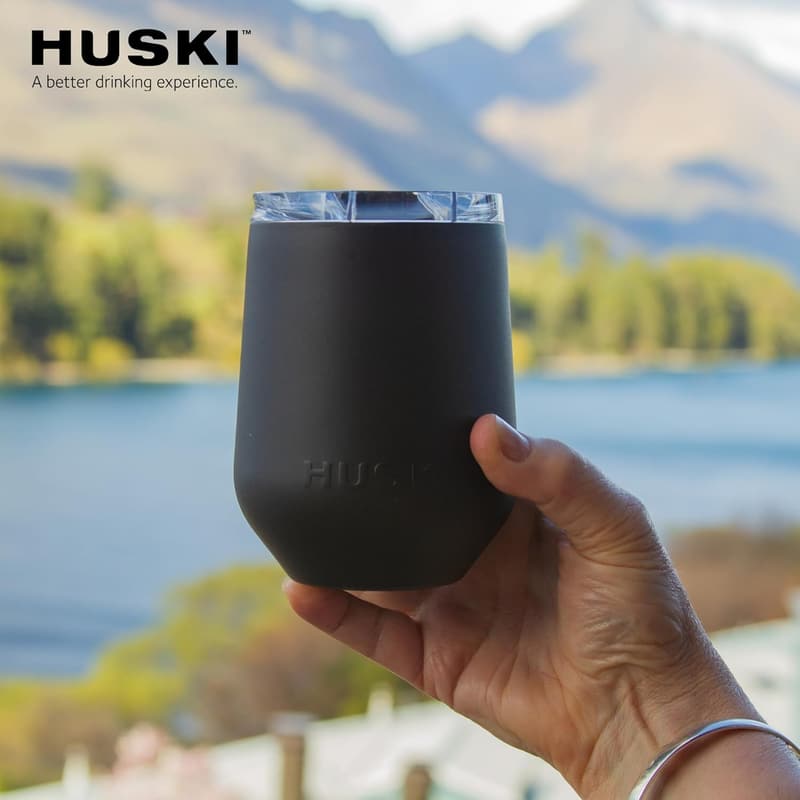 Premium Stainless Steel Wine Tumbler with Lid – 12oz (黑色的)