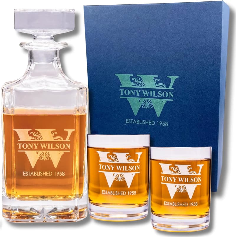 Personalized Whiskey Decanter Set with Custom Glasses